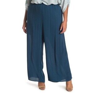 West Kei Women's Gauze Wide Leg Pants In Blue Plus Size 1X